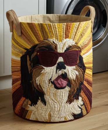 Beloved Shih Tzu Quilted Laundry Hamper – Cute Dog Print Storage Basket, Foldable Fabric Hamper With Handles For Pet Lovers