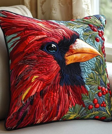 Berry Bright Quilted Pillow Cover — Cheerful Red Berry Holiday Throw Case For Festive Sofas, Durable & Machine Washable