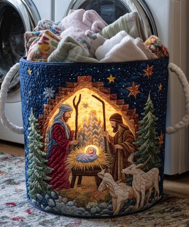 Bethlehem Night Quilted Fabric Laundry Hamper – Nativity-Inspired Christmas Storage Basket, Soft Foldable Home Organizer