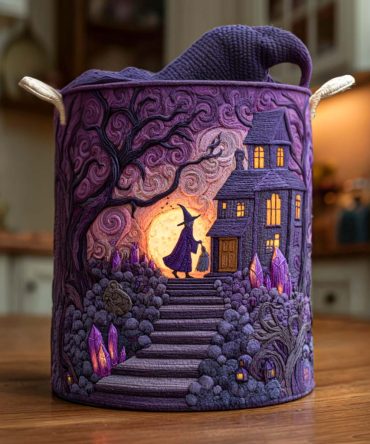 Bewitching Hour Quilted Laundry Hamper - Elegant Halloween Fabric Storage Basket With Handles, Large Foldable Quilted Organizer, Durable & Machine-Washable