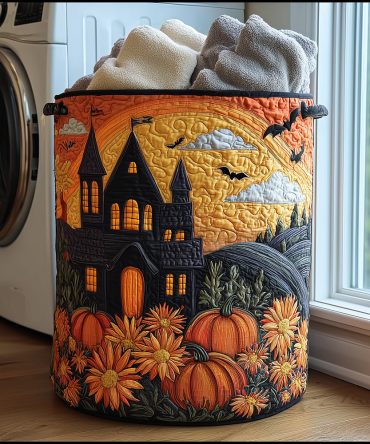 Bewitching Nights Quilted Laundry Hamper - Boho Gothic Foldable Laundry Basket With Dark Quilted Pattern & Carry Handles