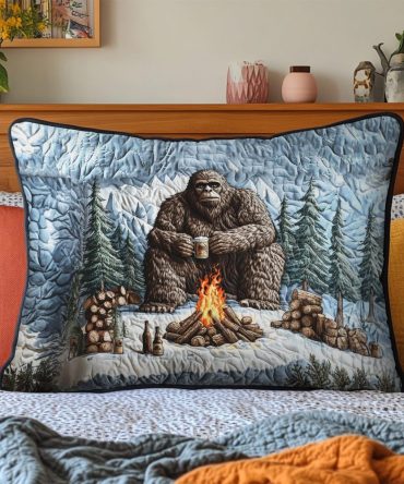 Bigfoot Journey Quilted Decorative Pillow Cover — Rustic Adventure Throw Pillow Sham For Cabin, Camper & Outdoorsy Home Accents