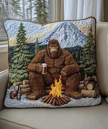 Bigfoot Journey Quilted Novelty Pillow Cover — Whimsical Outdoorsman Throw Pillowcase With Textured Quilting, Fun Accent For Cabins & Man Caves