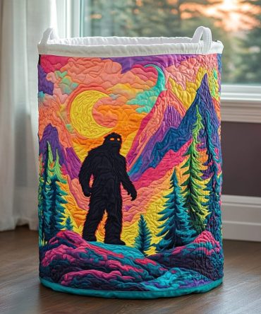 Bigfoot Legend Quilted Laundry Hamper - Rustic Adventure-Themed Foldable Fabric Basket With Sturdy Handles For Cabin, Kids' Rooms & Outdoor Decor