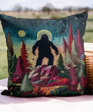 Bigfoot Legend Quilted Pillow Cover — Playful Forest Cryptid Decorative Throw Pillow Case For Cabin, Lodge & Adventure-Themed Rooms
