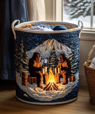 Adventure-Themed Quilted Laundry Hamper — Bigfoot Path Graphic , Durable Foldable Laundry Basket With Handles For Cabin, Camp & Kids Rooms