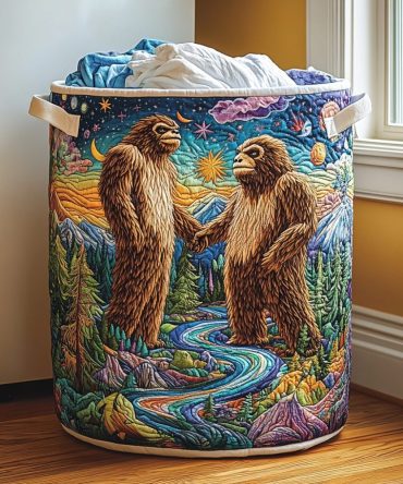 Bigfoot Spirit Quilted Laundry Hamper - Whimsical Outdoor Fabric Basket, Collapsible Organizer With Reinforced Handles For Fun & Functional Storage