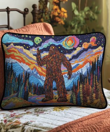 Bigfoot Trails Quilted Pillow Cover — Playful Outdoor Novelty Print, Rugged Quilted Texture, Durable Cotton Blend, Cabin & Camping Décor Accent