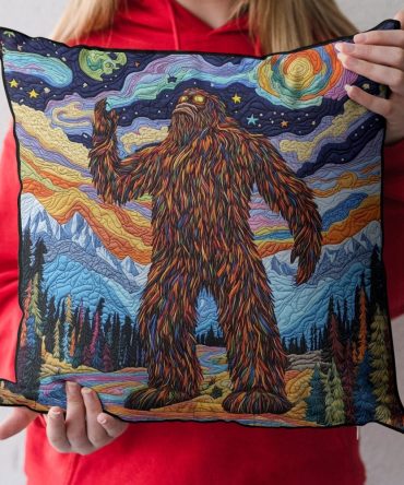 Bigfoot Trails Quilted Pillow Cover - Fun Nature-Themed Throw Pillowcase For Cabin, Lodge Or Outdoor-Look Interiors, Durable Cotton Blend