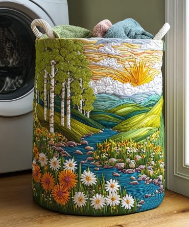 Birch Sunrise Quilted Laundry Hamper — Stylish Fabric Basket With Reinforced Handles, Collapsible Home Laundry Storage Solution