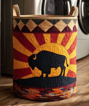 Bison Sunburst Quilted Laundry Hamper — Bright Quilted Fabric Laundry Bin With Handles, Collapsible Design & Machine-Washable Cover