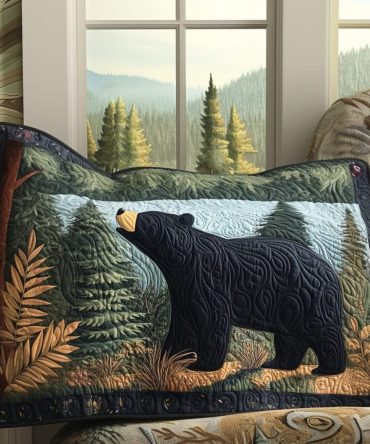 Black Bear Pines Quilted Pillow Cover — Rustic Woodland Quilted Decorative Pillowcase For Cabin, Lodge & Cozy Mountain Retreats