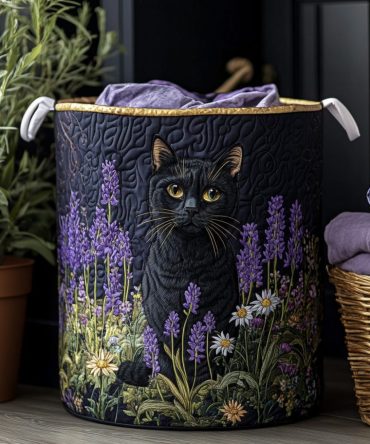 Black Cat Quilted Laundry Hamper — Sleek Dark Animal-Print Foldable Laundry Basket With Reinforced Handles, Stylish Storage For Bedroom & Dorm — Machine-Washable Cover, Collapsible & Gift-Ready