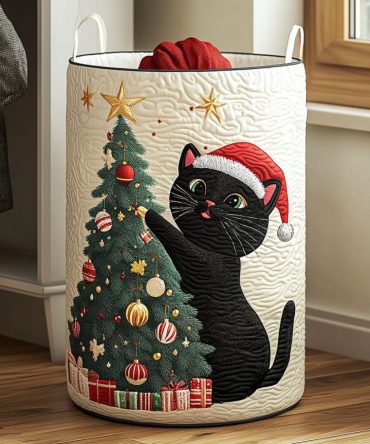 Black Cat Charm Quilted Collapsible Hamper – Fashionable Laundry Basket With Reinforced Handles, Soft Quilting & Easy Maintenance