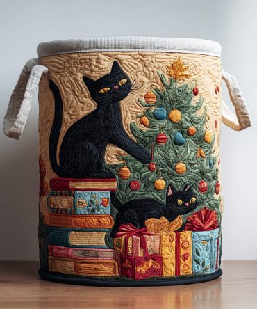 Black Cat Dream Quilted Fabric Hamper — Stylish Nighttime Motif Laundry Basket, Foldable Storage With Handles For Kids & Adults