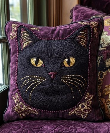 Black Cat Elegance Quilted Pillow Cover — Sophisticated Cat Silhouette Decorative Cushion For Classic, Modern & Transitional Interiors
