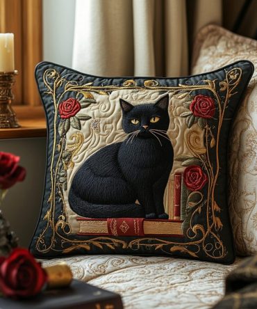 Glow Black Cat Quilted Pillow Cover — Luminous Accent Decorative Throw Case With Subtle Shimmer For Living Room Or Nighttime Ambiance