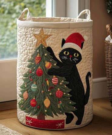 Black Cat Magic Quilted Laundry Hamper – Durable Collapsible Fabric Basket, Soft Padded Design, Perfect For Bedrooms & Dorms