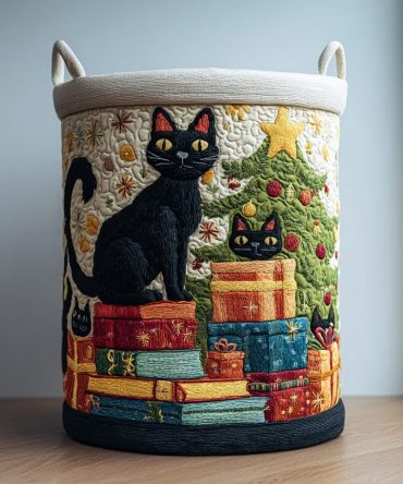 Black Cat Star Quilted Laundry Hamper — Whimsical Night-Themed Fabric Bin, Large Collapsible Clothes & Toy Basket For Halloween Or Everyday