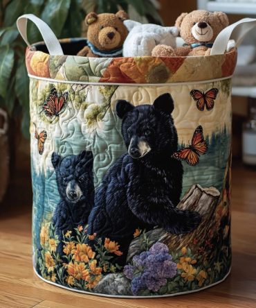 Black Cub Quilted Laundry Hamper — Sleek Collapsible Fabric Basket With Handles , Modern Washable Laundry & Storage Organizer For Home