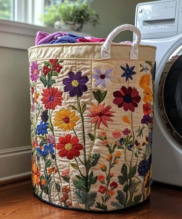 Bloom Bright Quilted Laundry Hamper — Vibrant Floral Fabric Basket For Colorful Home Storage & Everyday Organization