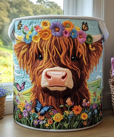 Bloom Crown Quilted Storage Hamper — Elegant Floral Fabric Laundry Basket With Collapsible Design For Stylish Bedroom & Closet Organization