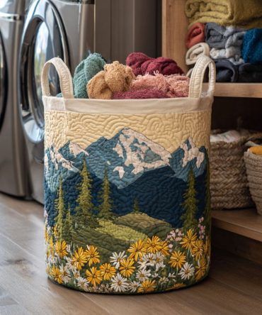 Bloom Hill Quilted Laundry Hamper — Floral Fabric Storage Basket, Collapsible Organizer With Comfortable Handles