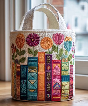 Bloom Library Quilted Laundry Hamper – Floral Foldable Fabric Basket With Handles, Charming Storage For Bedroom & Craft Room