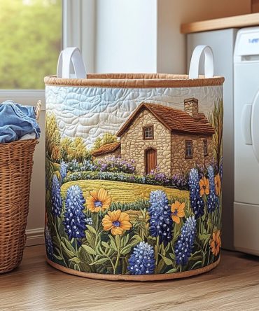 Bloom Path Quilted Fabric Laundry Hamper - Foldable Padded Laundry Basket With Handles For Floral-Inspired Home Organization