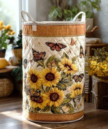 Bloom Petal Quilted Laundry Hamper — Elegant Floral Quilt Laundry Basket, Collapsible Cotton-Lined Storage For Bedroom & Bathroom