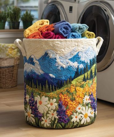 Bloom Valley Quilted Laundry Hamper — Decorative Foldable Fabric Basket With Handles For Stylish Home Storage And Easy Transport