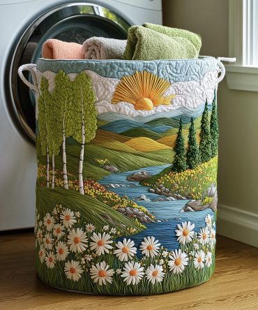 Bloom Valley Cottage Quilted Fabric Laundry Hamper - Foldable Floral Laundry Basket Organizer With Sturdy Handles & Spacious Interior