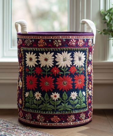 Bloom Walk Quilted Laundry Hamper , Soft Bloom Print Collapsible Laundry Basket For Home & Kids — Lightweight, Machine-Washable & Stylish Storage