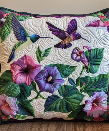 Blooming Birds Quilted Decorative Pillow Cover — Floral Bird Accent Sham, Soft Cotton Blend, Stylish Nursery & Living Room Throw