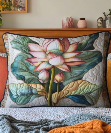 Blooming Grace Quilted Floral Pillow Cover - Elegant Decorative Sham For Romantic Bedroom Sets, Soft Lightweight Bedding Accent, Easy-Care