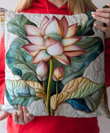 Blooming Grace Quilted Floral Pillow Cover — Elegant Embroidered Blooms On Quilted Texture, Romantic Cottage Throw Sham With Hidden Zipper, Easy-Care Decorative Accent