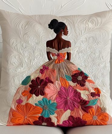 Blooming Grace Quilted Pillow Cover — Elegant Floral Throw Pillow Sham For Classic & Modern Home Decor (Textured, Machine Washable)