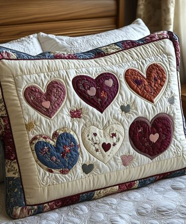Blooming Hearts Quilted Pillow Cover — Romantic Floral-Pattern Decorative Pillowcase For Bedrooms, Living Rooms & Gifts