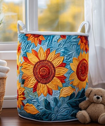 Blooming Bright Quilted Laundry Hamper — Cheerful Floral Fabric Storage Bin With Handles, Foldable Decorative Laundry Organizer For Home