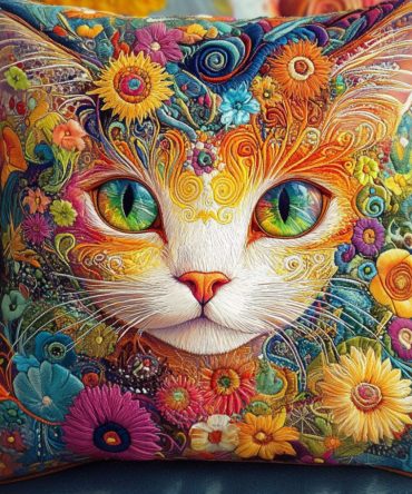 Blooming Cat Dreams Quilted Pillow Cover — Soft Floral Feline Cushion For Romantic Bedrooms, Reading Nooks & Thoughtful Gifts