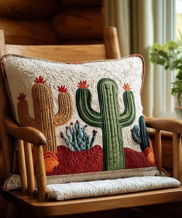 Blooming Desert Trail Quilted Pillowcase — Botanical Southwest Design, Textured Quilting For Rustic & Boho Bedrooms, Machine Washable