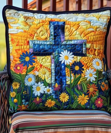 Blooming Faith Quilted Throw Pillow Cover — Inspirational Floral Pillowcase For Living Room, Prayer Corner & Thoughtful Gifts