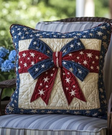 Blooming Patriot Quilted Throw Pillow Cover — Floral Americana Accent For Living Room, Porch & Holiday Entertaining