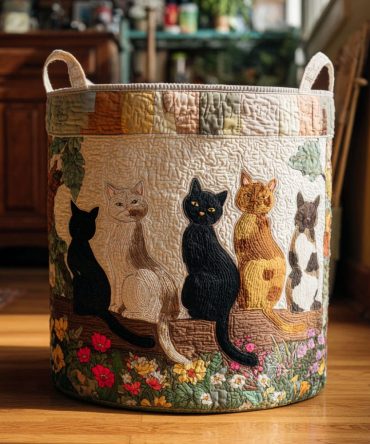 Blooming Paws Quilted Laundry Hamper — Cute Pet Motif Storage Basket With Durable Fabric, Collapsible Design & Comfortable Handles