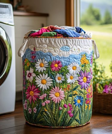 Blooming Prairie Quilted Laundry Hamper — Rustic Floral Fabric Basket With Foldable Design, Reinforced Handles & Durable Quilting For Home Organization