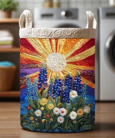 Blooming Sunrise Quilted Laundry Hamper — Vibrant Floral Laundry Basket, Collapsible Washable Storage With Handles For Home & Nursery