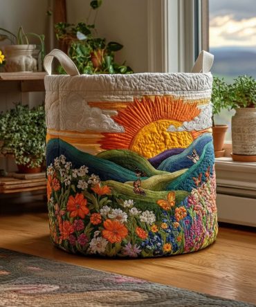 Blooming Valley Quilted Fabric Laundry Hamper — Large Decorative Collapsible Basket For Home, Nursery & Toy Organization