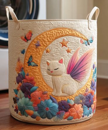 Bloomy Catnap Quilted Laundry Hamper — Chic Foldable Laundry Basket With Floral Accents, Soft Washable Storage For Living Room, Bedroom & Nursery