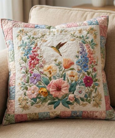 Blossom Fields Quilted Decorative Pillow Cover: Cotton-Blend Throw Pillowcase For Bed & Sofa, Reversible, Machine Washable, Gift