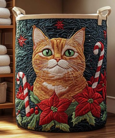 Blossom Cat Quilted Laundry Hamper — Floral Cat-Pattern Foldable Basket With Soft Quilting And Easy-Carry Handles For Charming Storage